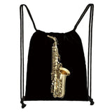 Musical Instrument Saxophone Piano Brass Print Drawstring Bag