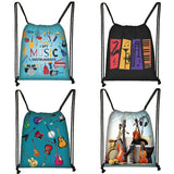 Musical Instrument Saxophone Piano Brass Print Drawstring Bag