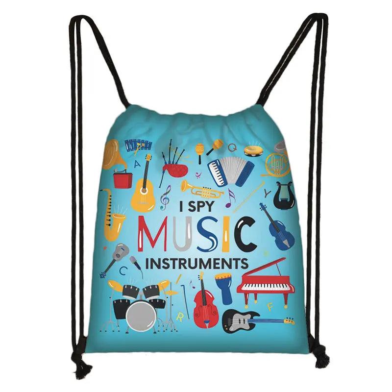 Musical Instrument Saxophone Piano Brass Print Drawstring Bag
