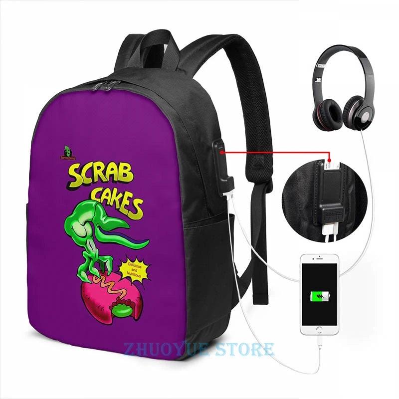 Funny Oddworld Scrab Cakes USB Charge Backpack School Bags
