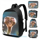 Funny Nicolas Cage ET USB Charge Backpack Men Women Travel School Laptop Bag
