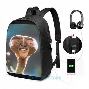 Funny Nicolas Cage ET USB Charge Backpack Men Women Travel School Laptop Bag