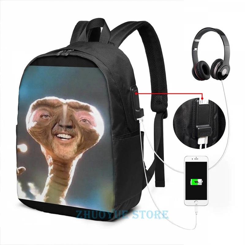 Funny Nicolas Cage ET USB Charge Backpack Men Women Travel School Laptop Bag