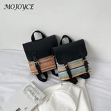 Women Multi-Function Backpack Straw PU Leather School Bag