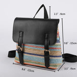 Women Multi-Function Backpack Straw PU Leather School Bag