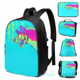 Funny Neon Hyena USB Charge Backpack Men School Travel Laptop Bag