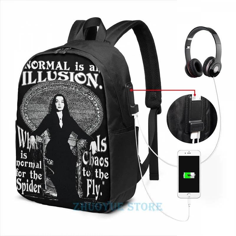 Morticia Addams- Normal Is An Illusion... USB Charge Backpack