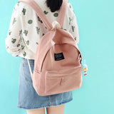 NuFangU Solid Cotton Fabric Girls Backpack School Book Bag