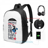 Funny Mary Poppins USB Charge Backpack School Travel Bag