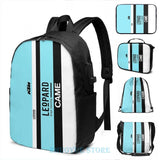 Funny Leopard Racing Backpack USB Charge School Travel Laptop Bag