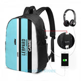 Funny Leopard Racing Backpack USB Charge School Travel Laptop Bag