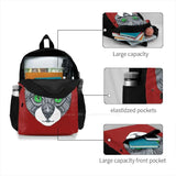 Grey Cat Face Doodle Line Art Green Eyes Laptop School Bag