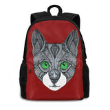 Grey Cat Face Doodle Line Art Green Eyes Laptop School Bag
