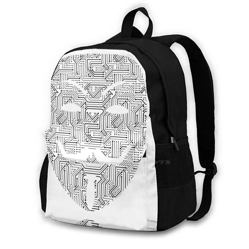 Digital Guy Fawkes Mask Chip Backpack Laptop Travel Bag
