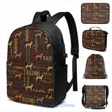 Belgian Malinois Dog Word Art USB Backpack School Travel Laptop Bag
