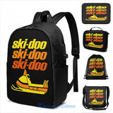 Vintage Ski Doo Snowmobiles USB Backpack Men Women Bag