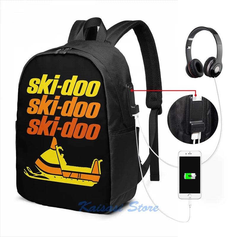Vintage Ski Doo Snowmobiles USB Backpack Men Women Bag