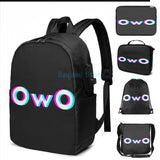 Funny OwO Anime Meme USB Charge Backpack - Vaporwave Graphic Print