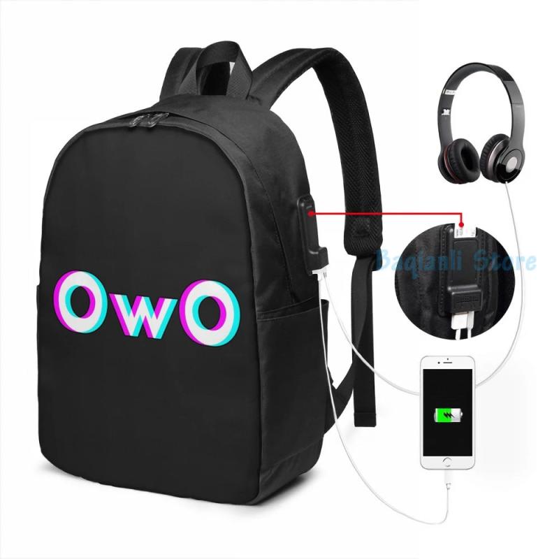 Funny OwO Anime Meme USB Charge Backpack - Vaporwave Graphic Print