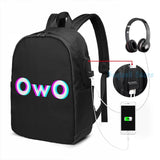 Funny OwO Anime Meme USB Charge Backpack - Vaporwave Graphic Print