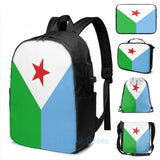 Patriotic Djibouti Flag USB Charge Backpack Men Women Travel Laptop Bag