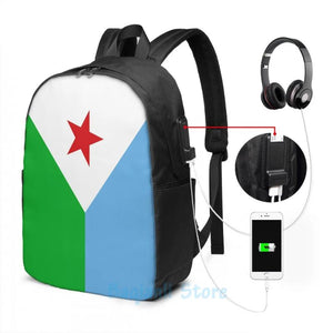 Patriotic Djibouti Flag USB Charge Backpack Men Women Travel Laptop Bag