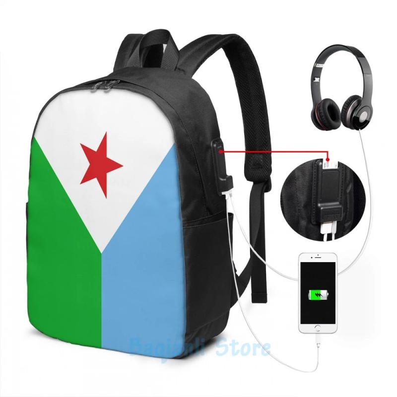Patriotic Djibouti Flag USB Charge Backpack Men Women Travel Laptop Bag