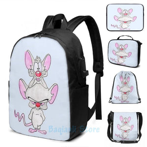 Funny Pinky & The Brain USB Charge Backpack School Bags Travel Laptop Bag