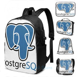 PostgreSQL USB Charge Backpack Men School Bags Women Bag Travel Laptop