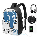 PostgreSQL USB Charge Backpack Men School Bags Women Bag Travel Laptop