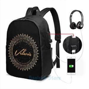 Night Court Velaris ACOTAR USB Charge Backpack School Travel Laptop Bag