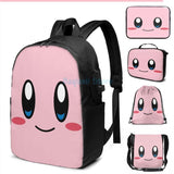 Kirbys Face USB Charge Backpack Men Women Travel Laptop Bag