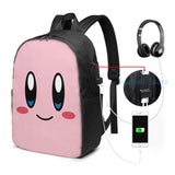 Kirbys Face USB Charge Backpack Men Women Travel Laptop Bag