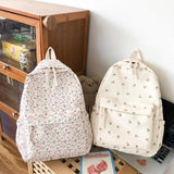 Floral Printed Backpack for Women Travel Flower Large Capacity Nylon Knapsack