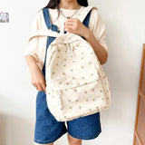 Floral Printed Backpack for Women Travel Flower Large Capacity Nylon Knapsack