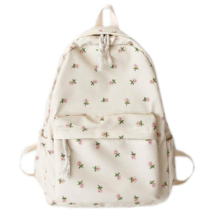 Floral Printed Backpack for Women Travel Flower Large Capacity Nylon Knapsack