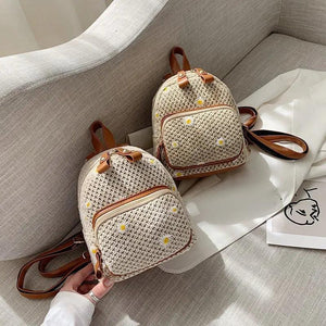 Straw Woven Mini Backpack for Girls Summer Small Student Ladies Bag