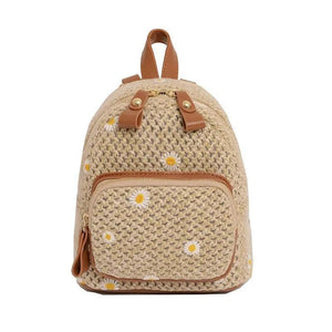 Straw Woven Mini Backpack for Girls Summer Small Student Ladies Bag