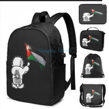 Funny Handala Symbol USB Charge Backpack School Travel Laptop Bag