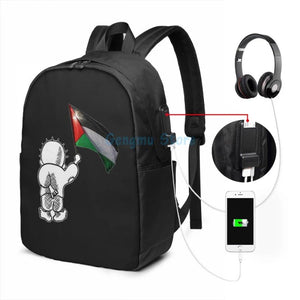Funny Handala Symbol USB Charge Backpack School Travel Laptop Bag