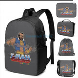 Funny Graphic T-Man USB Charge Backpack School Travel Laptop Bag