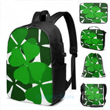 Ireland Shamrocks USB Charge Backpack Men Women School Travel Laptop Bag