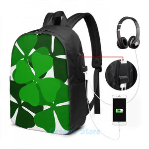 Ireland Shamrocks USB Charge Backpack Men Women School Travel Laptop Bag