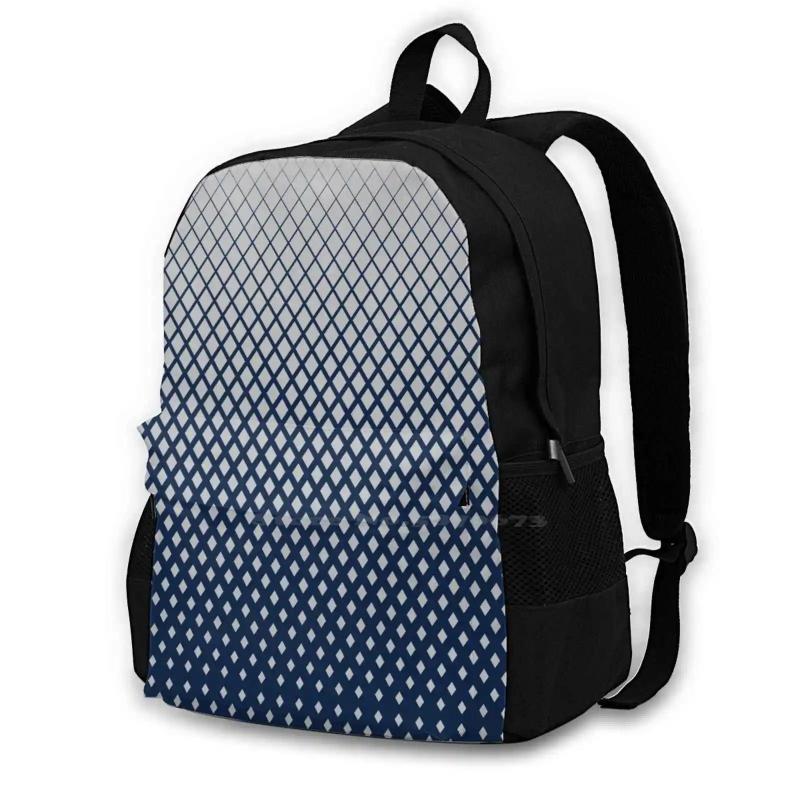 Geometric Diamond Gradient Silver Navy Travel School Backpack