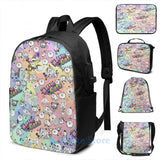 Funny Graphic print Battle Cats USB Charge Backpack Men Women Travel Laptop Bag