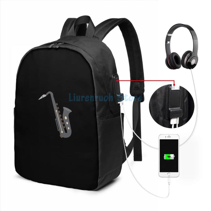 Saxophone Woodwind Aerophone Musicians Gift USB Charge Backpack