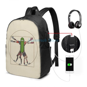 Funny Renaissance Pickle Rick USB Charge Backpack