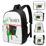 Funny Baldis Basics USB Charge Backpack School Travel Bag