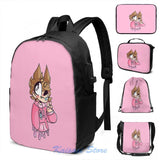 Pastel Tord Eddsworld USB Charge Backpack School Travel Laptop Bag