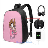 Pastel Tord Eddsworld USB Charge Backpack School Travel Laptop Bag
